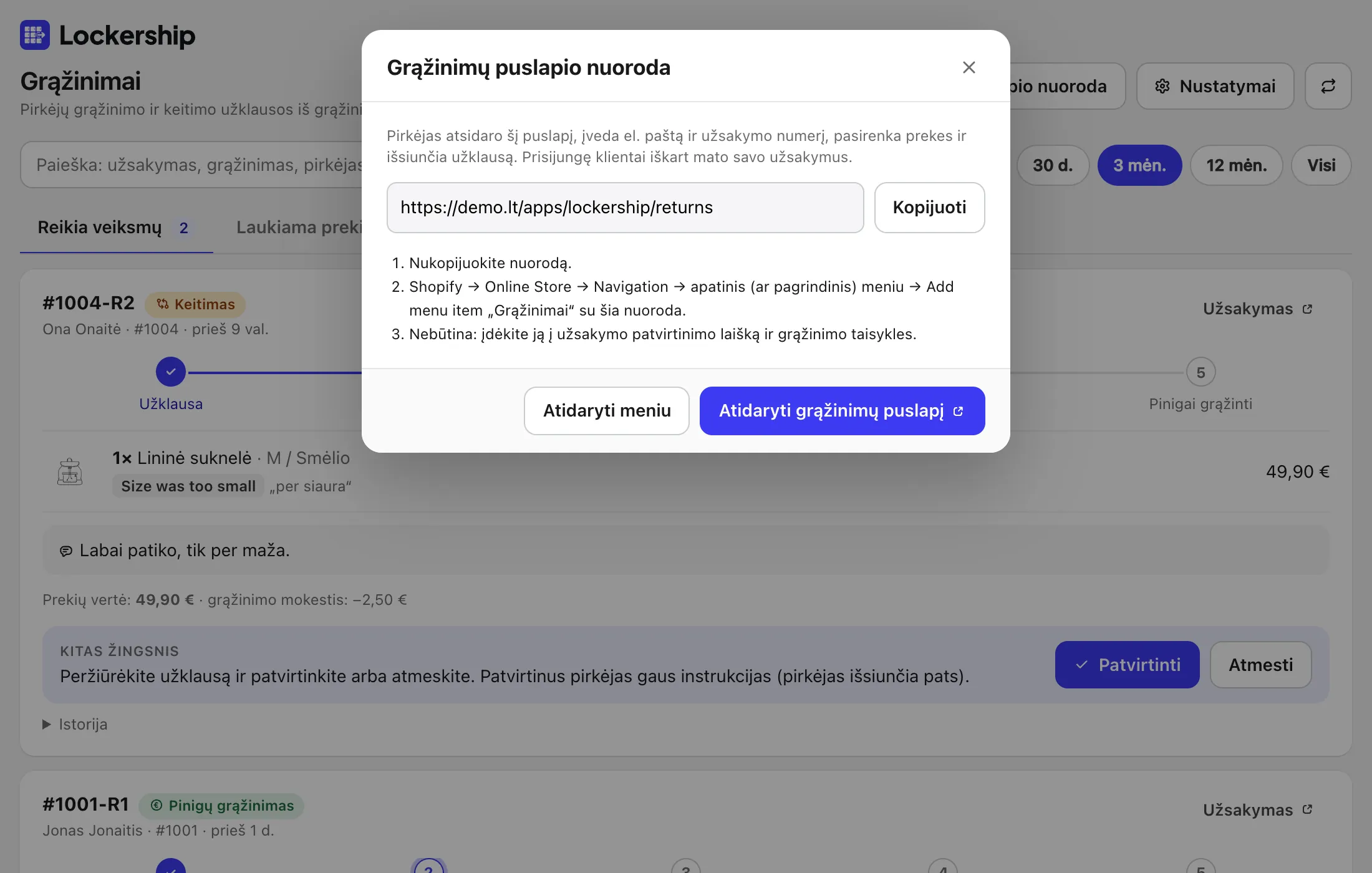 Pridėkite nuorodą į meniu