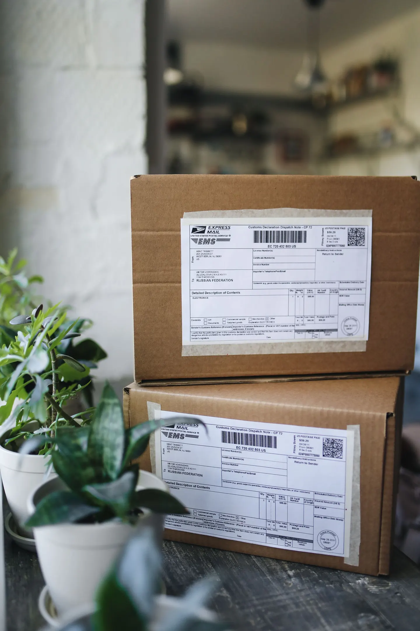 Parcels with shipping labels ready to go