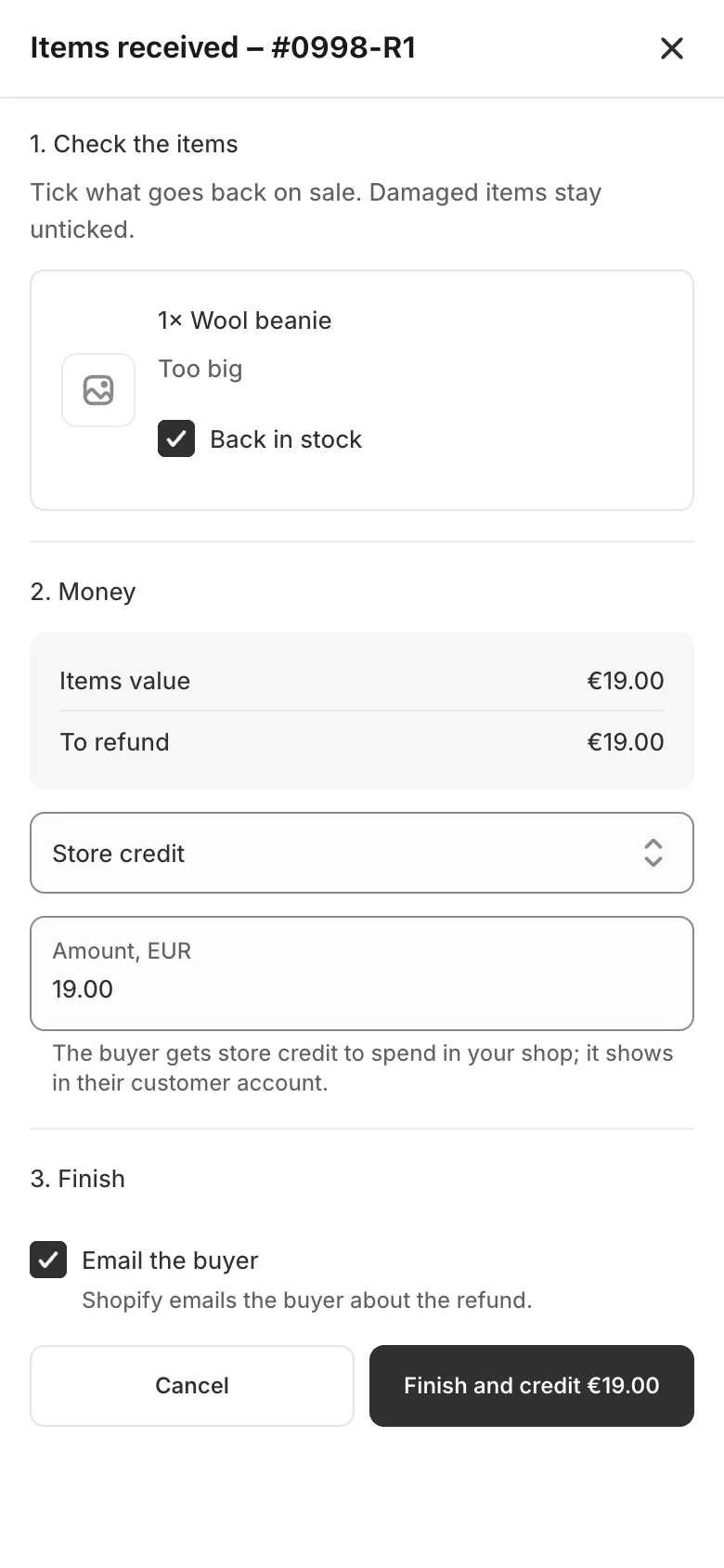 Marking a return as received on a phone