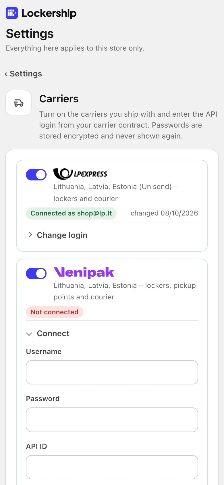 Open Settings → Carriers