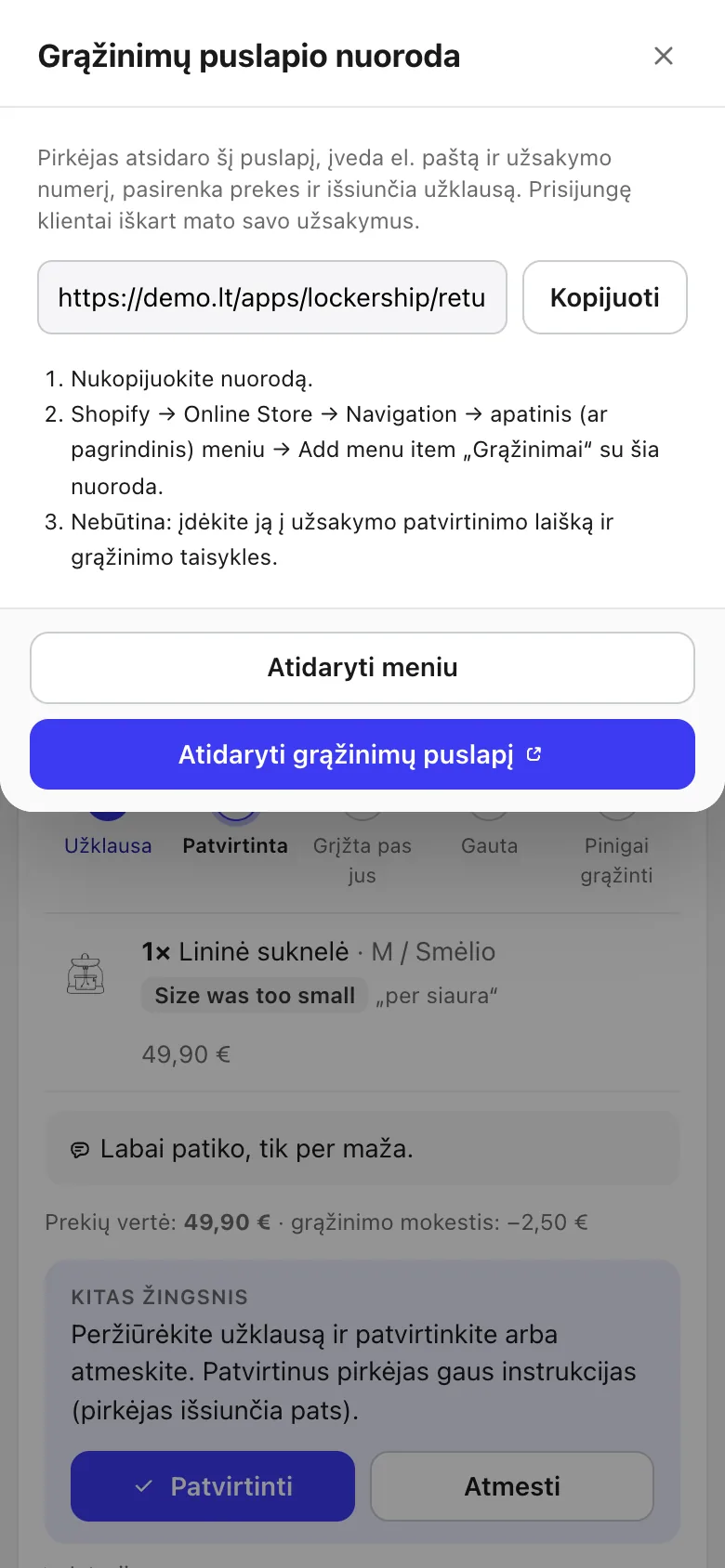 Pridėkite nuorodą į meniu