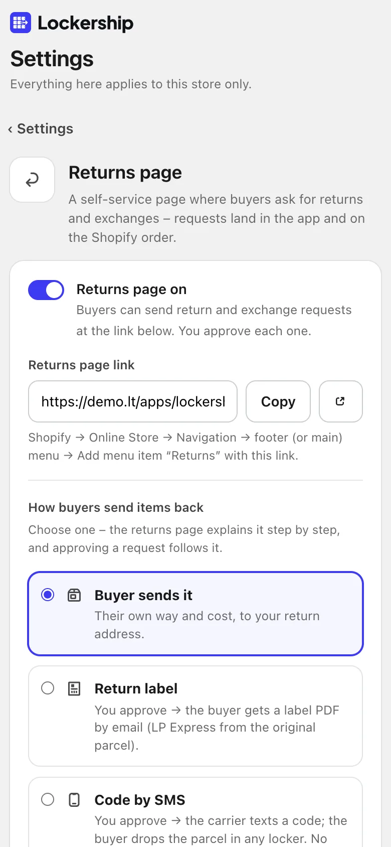 Set up the returns page on your store