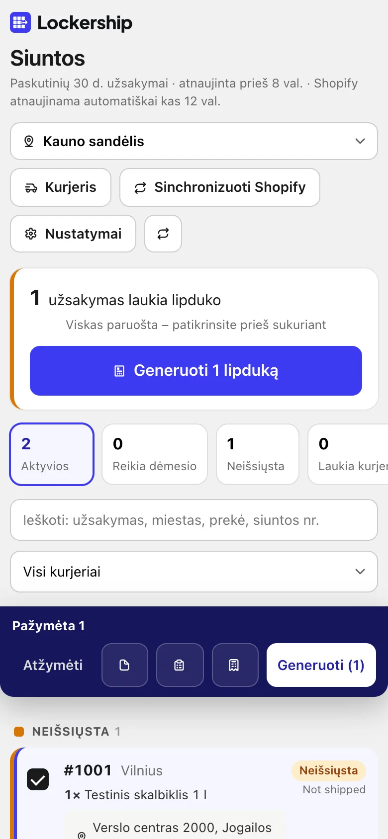 Pažymėkite užsakymus